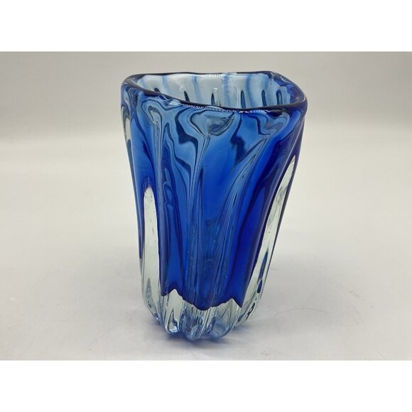 Hand Blown Art Glass Mis-Shapened Blue and Clear Glass 5.25 Inches Tall w/Handle - Picture 13 of 16